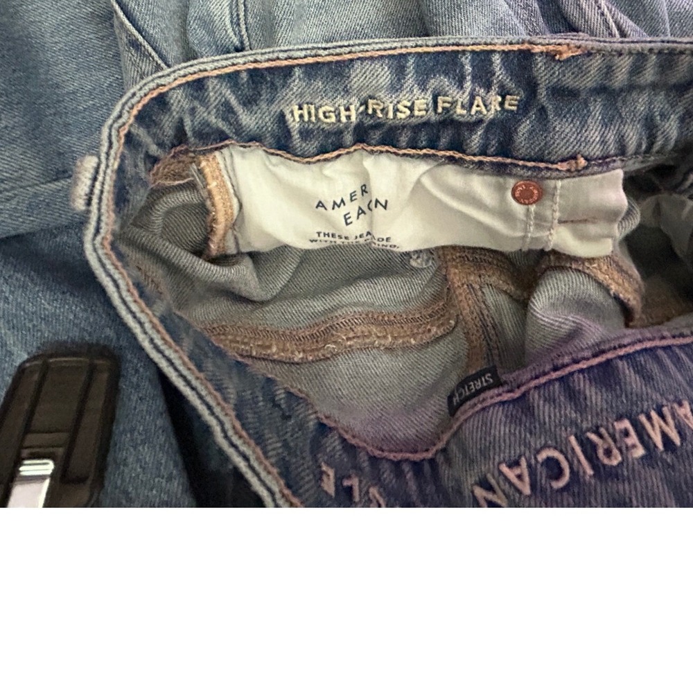 American Eagle High Rise Flare Jeans Womens 6 Short Light Wash Stretch Y2K - Picture 4 of 8